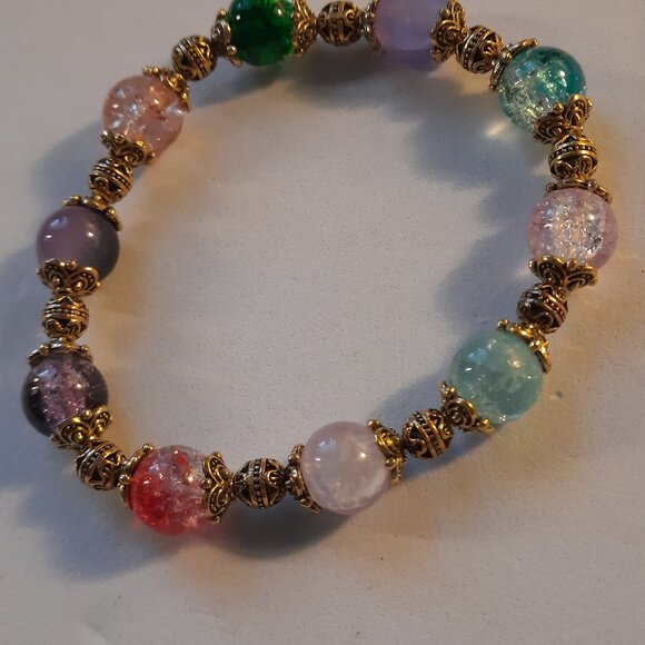 Brand New Gorgeous Colorful Glass And Metal Beads Elastic Bracelet - Picture 1 of 1